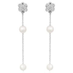Damiani Orecchini a catena con perle e diamanti in oro bianco 18 carati 0.54Cttw