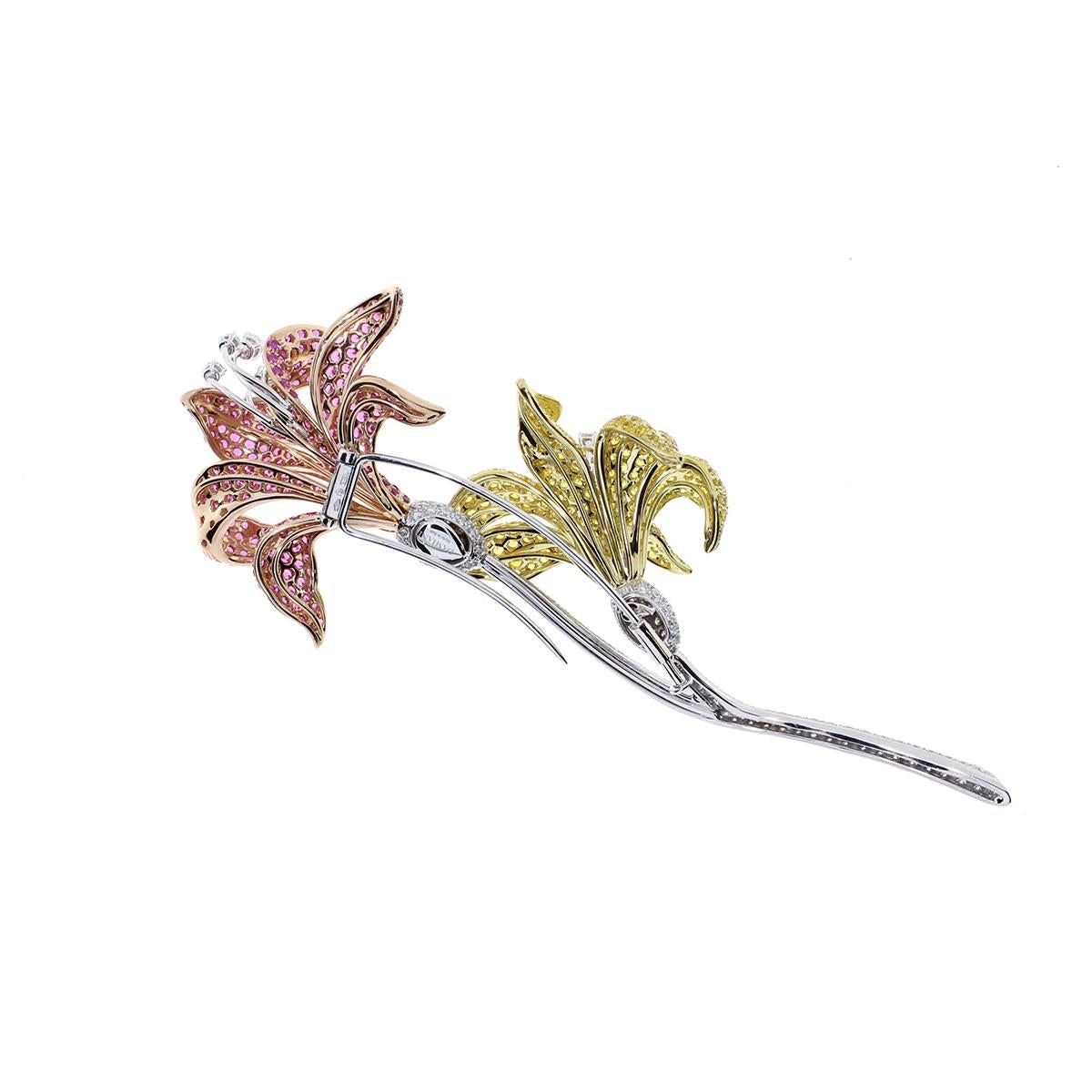 Contemporary Damiani Diamond Sapphire Flower Brooch