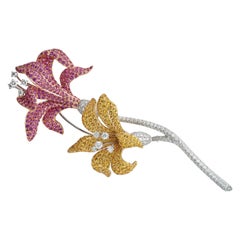 Damiani Diamond Sapphire Flower Brooch