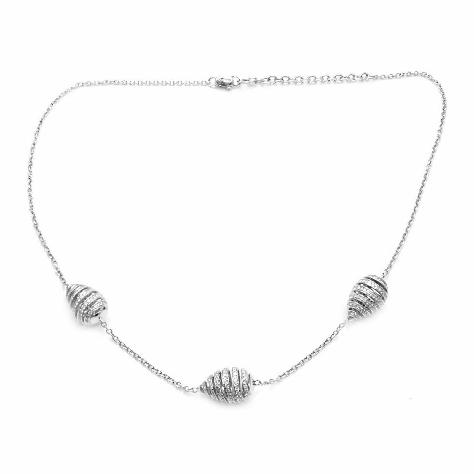18k White Gold Diamond Spiral Teardrop 3 Motif Necklace by Damiani.
With 345 round brilliant cut diamonds VS2 Clarity and G Color total weight approximately 6.00ct
This necklace comes with Box, Certificate.
Details:
Measurements:
Length: