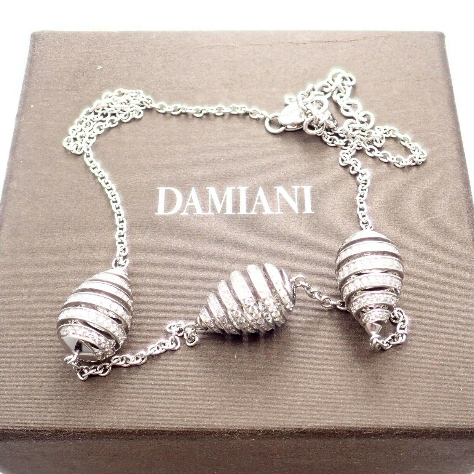 Damiani Diamond Spiral Teardrop 3 Motif White Gold Necklace In New Condition For Sale In Holland, PA