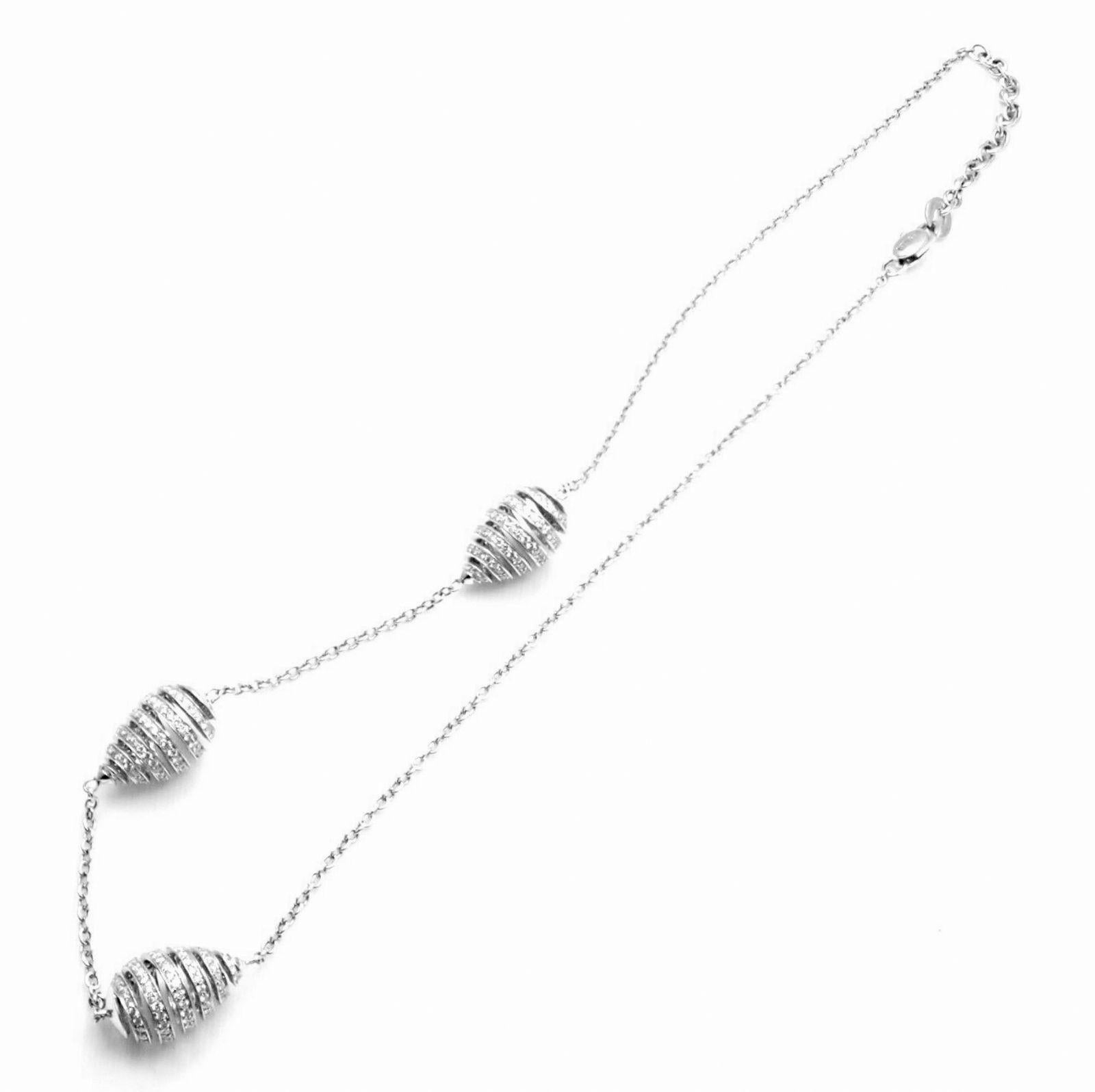 Women's or Men's Damiani Diamond Spiral Teardrop 3 Motif White Gold Necklace For Sale