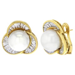 Damiani Diamonds & Pearl Stud Ladies Earrings 18k Yellow Gold