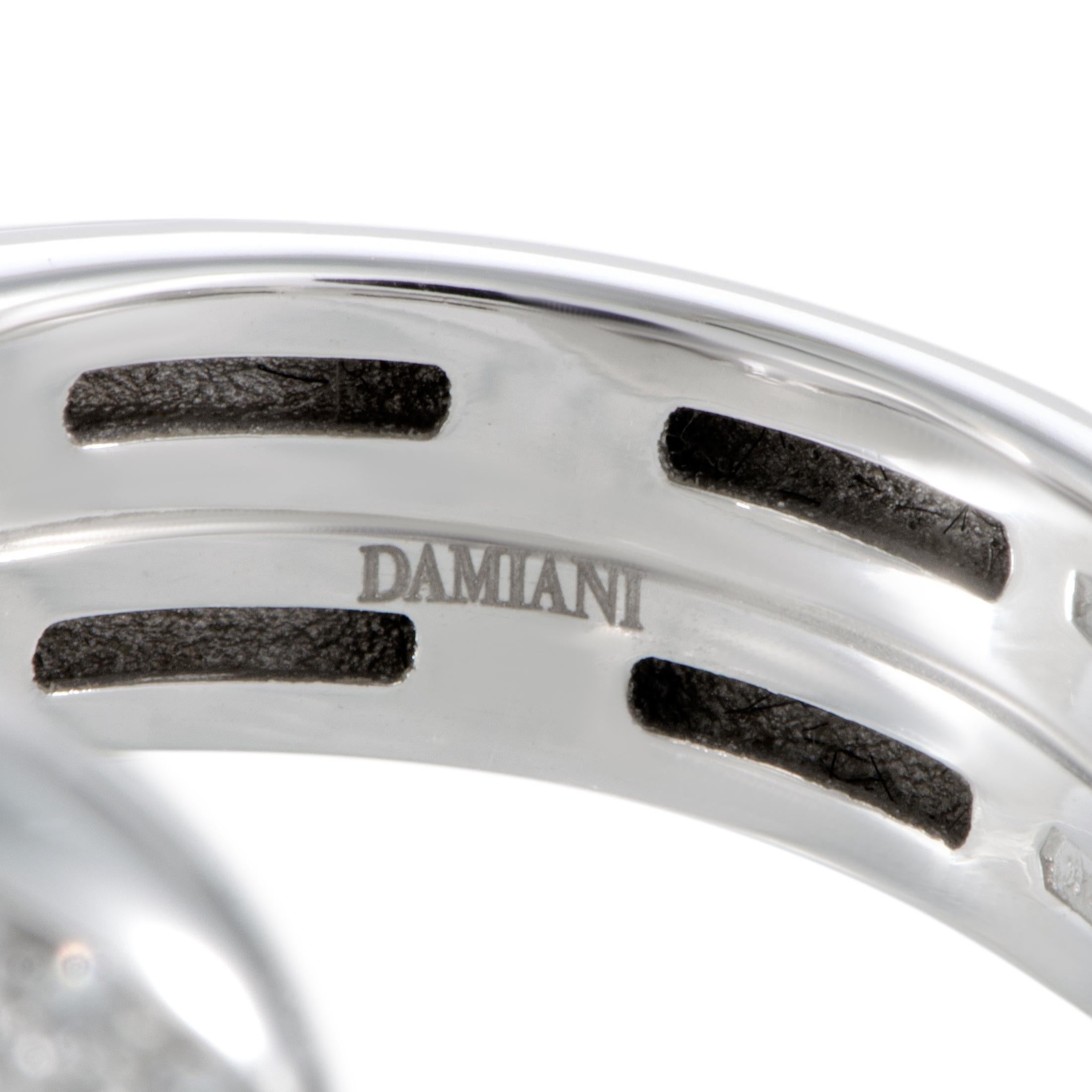 Round Cut Damiani D.Lace 18 Karat White Gold Full Diamond Pave Cushion Ring