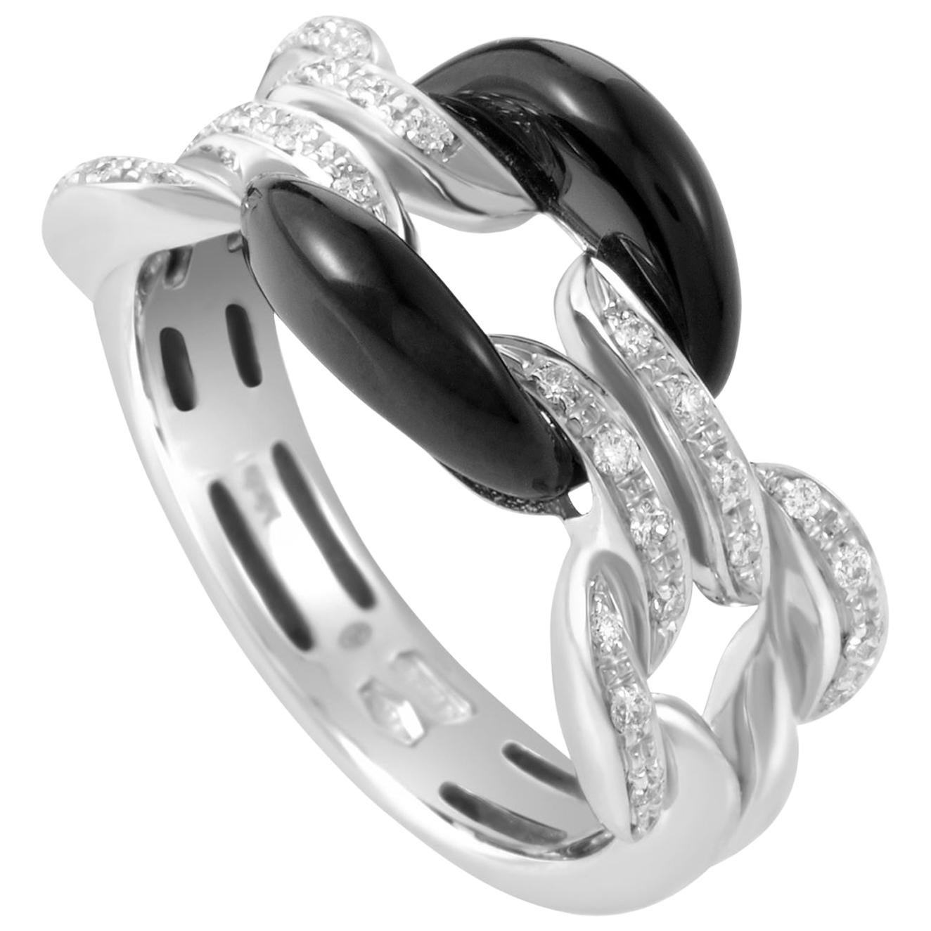 Damiani D.Lace White Gold Diamond and Onyx Cushion Ring
