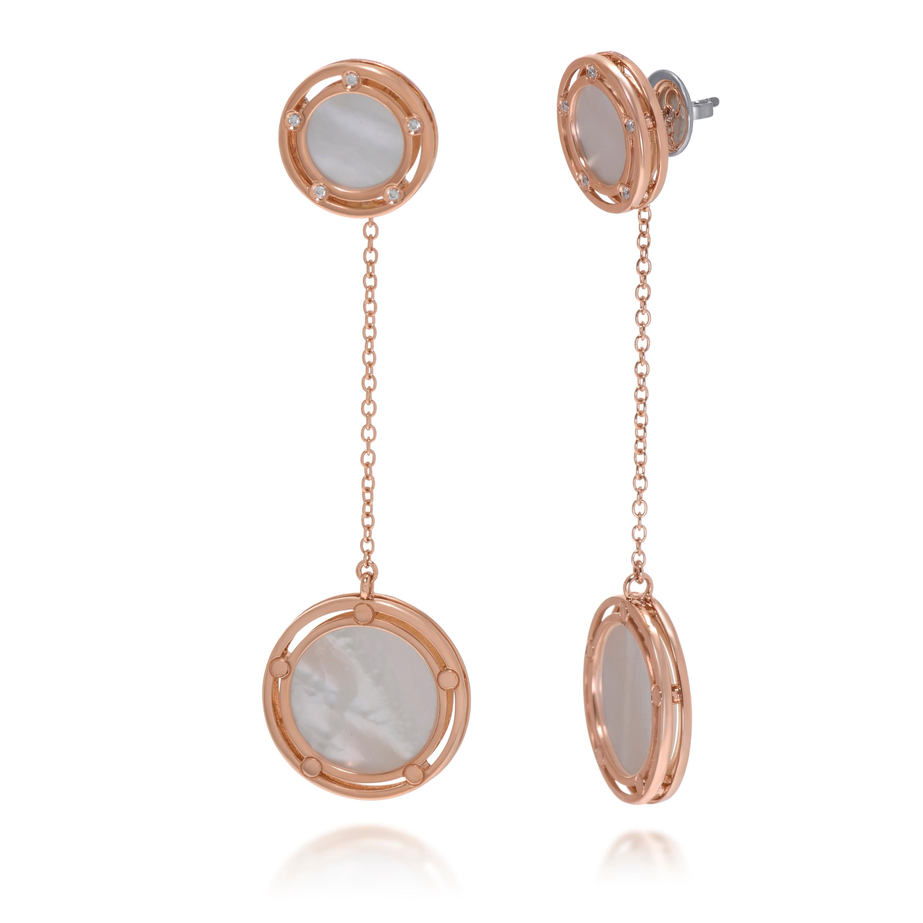 Contemporary Damiani D.Side 18k Rose Gold Diamond And Mother of Pearl Drop Earrings For Sale