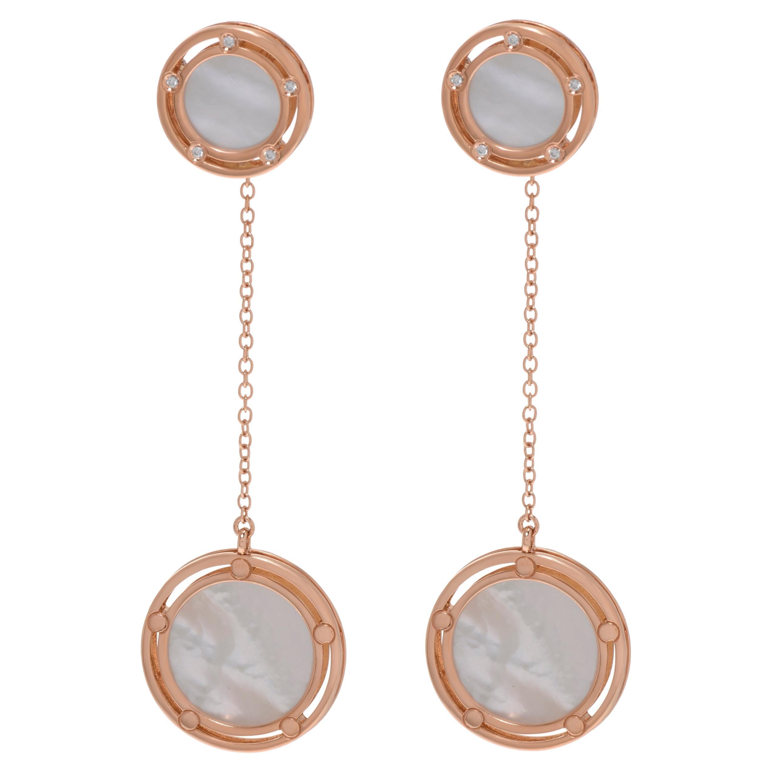 Damiani D.Side 18k Rose Gold Diamond And Mother of Pearl Drop Earrings For Sale