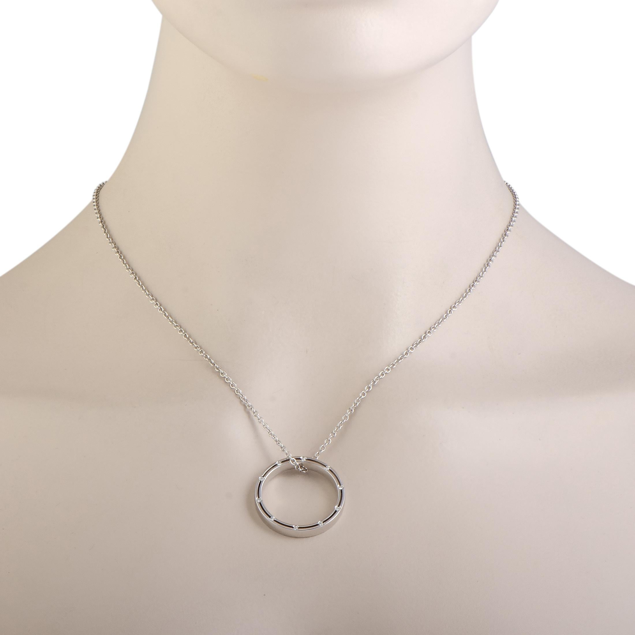 Grace and beauty are personified in this elegant 18K white gold necklace by Damiani. Its chic hoop pendant is adorned in 0.18ct of dazzling diamonds, giving it a nifty charming appeal.
