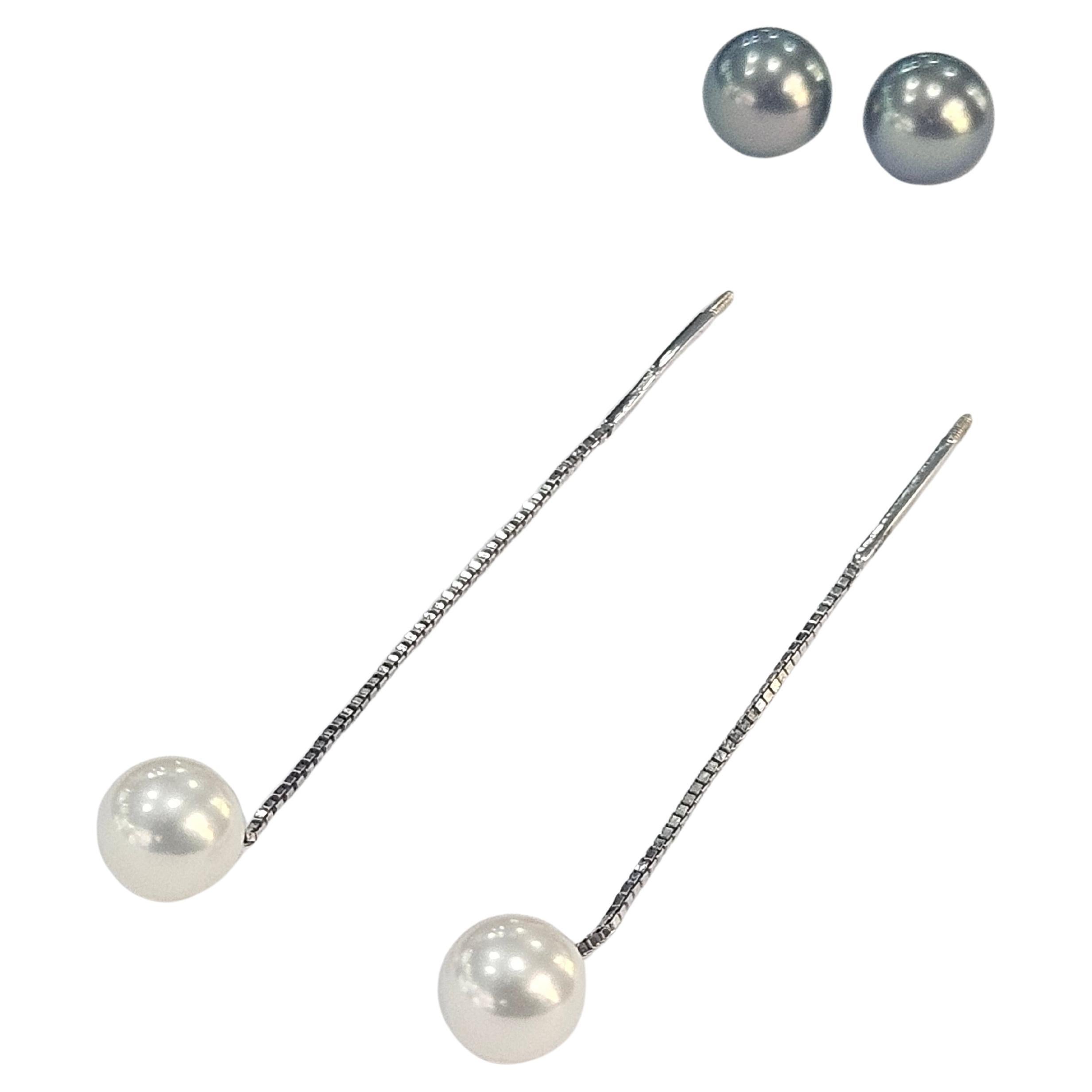 Taille ronde Boucles d'oreilles Damiani Perle de culture noire et blanche Or blanc 18 carats en vente