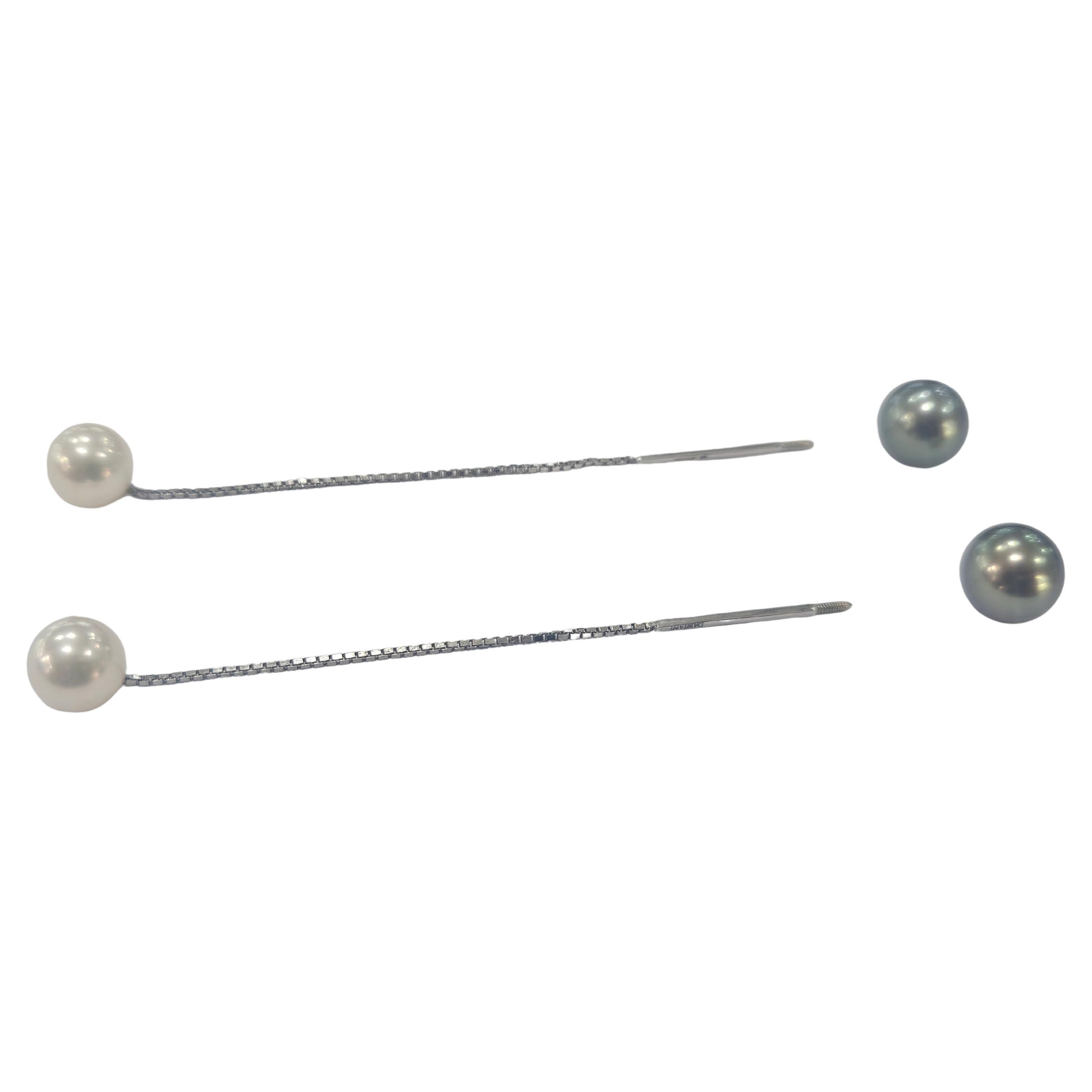 Boucles d'oreilles Damiani Perle de culture noire et blanche Or blanc 18 carats en vente 2