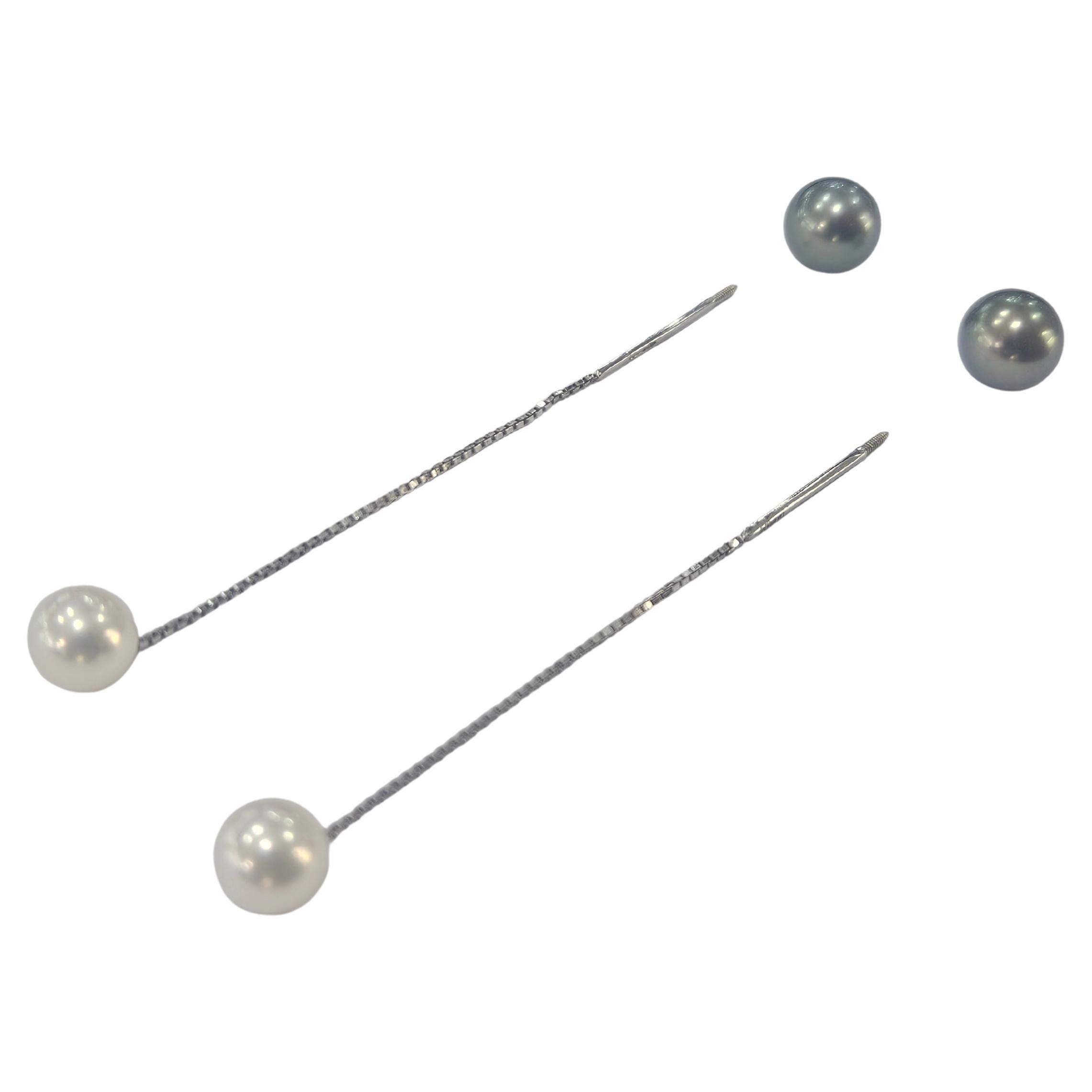 Boucles d'oreilles Damiani Perle de culture noire et blanche Or blanc 18 carats en vente 3