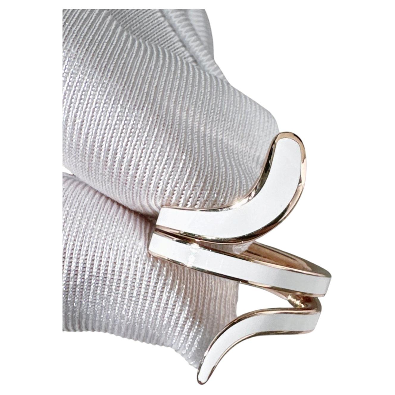 Damiani Eden 18K Rose Gold & White Ceramic Diamond Snake Ring Size 48 For Sale