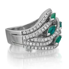 Damiani Smeraldo 0.70Ctw e Diamante 0.95ctw Anello Cocktail Oro Bianco 18K Misura 7.5