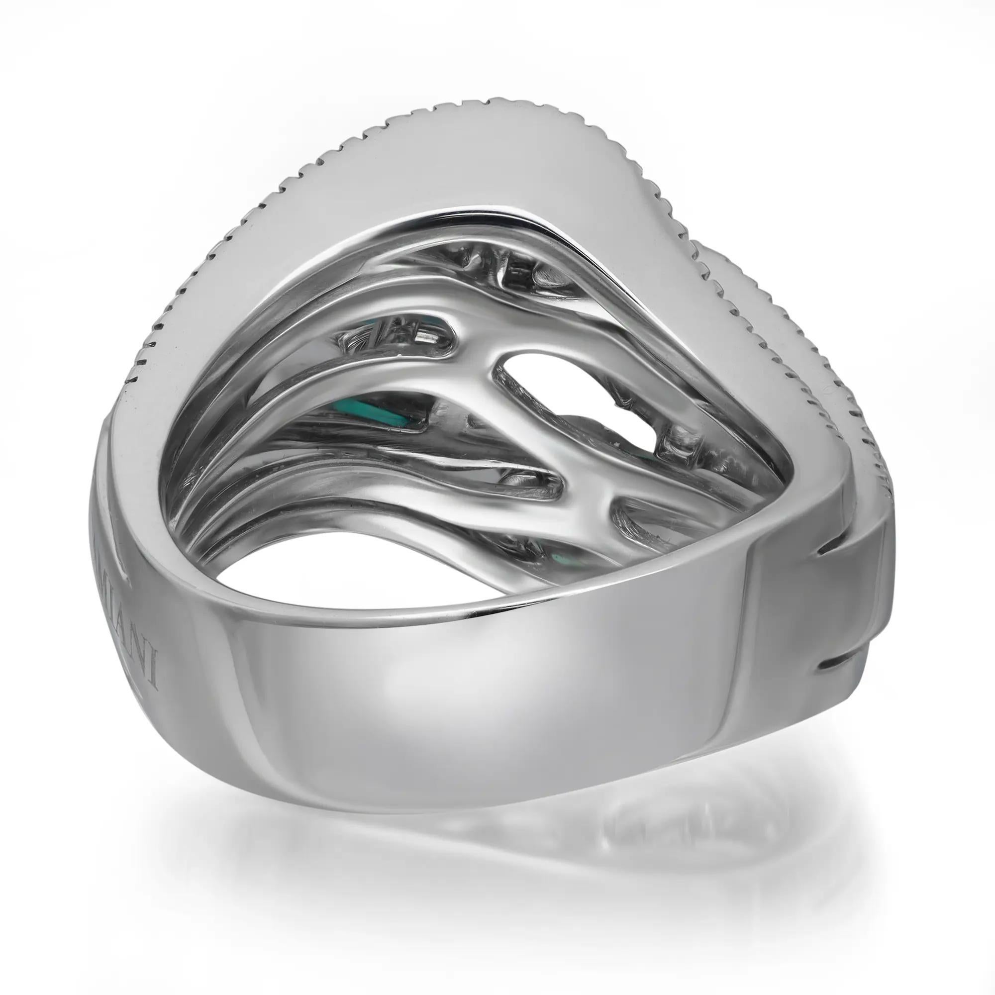 Modern Damiani Emerald 0.70Ctw & Diamond 0.95ctw Cocktail Ring 18K White Gold Size 7.5 For Sale