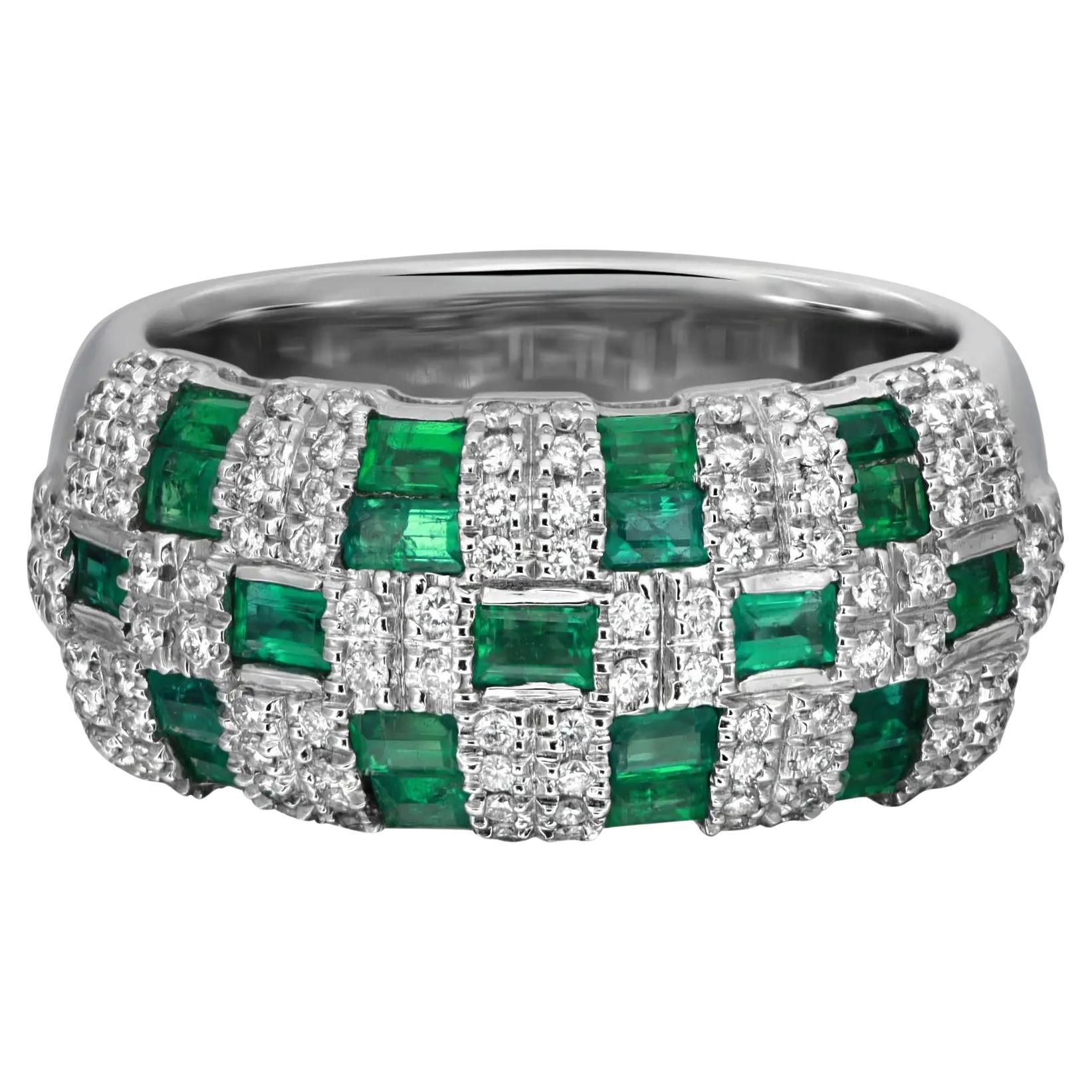 Damiani Emerald 1.06ctw & Diamond 0.53ctw Cocktail Band Ring 18K White Gold
