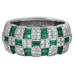 Damiani Emerald 1.06ctw & Diamond 0.53ctw Cocktail Band Ring 18K White Gold