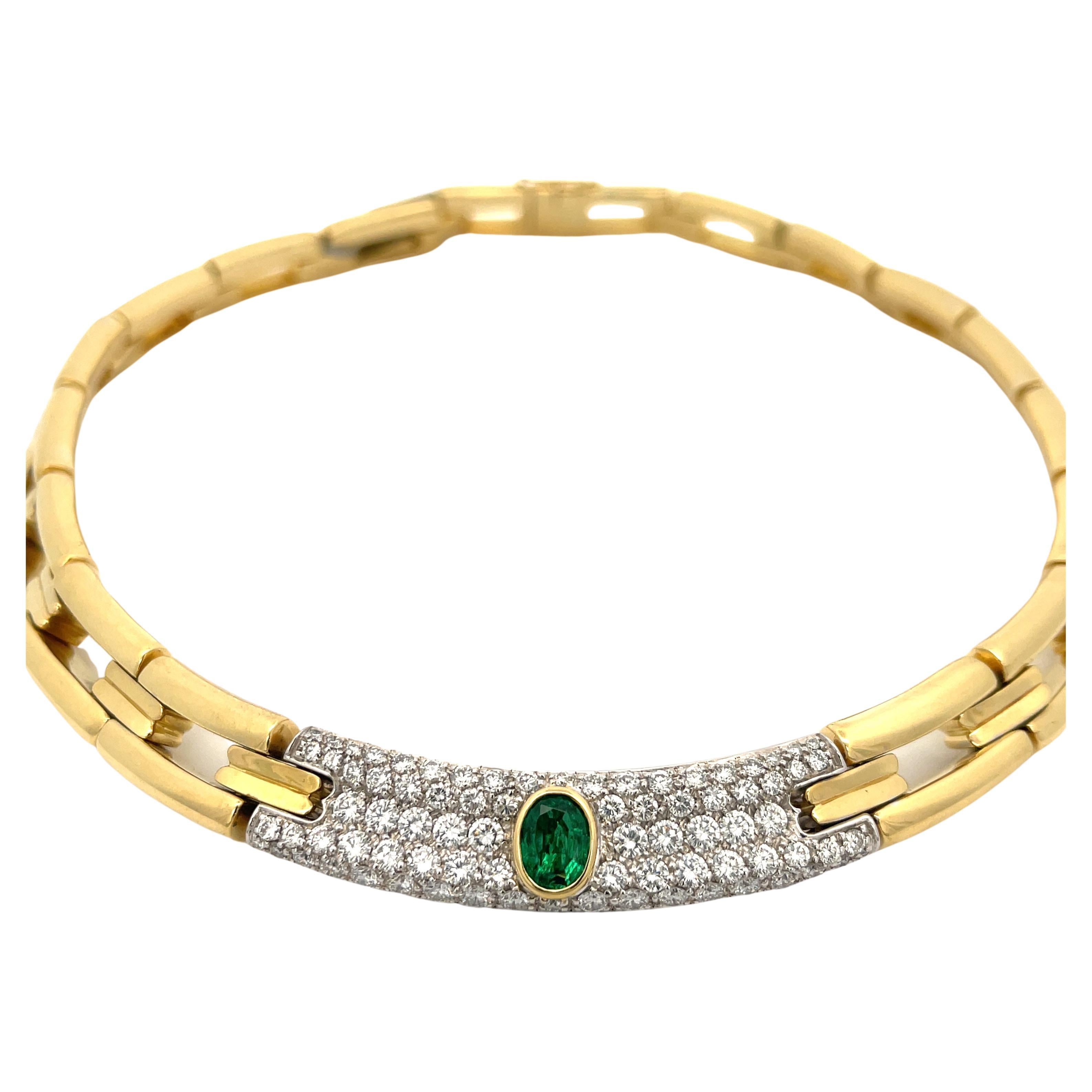 Damiani Emerald and Diamond Necklace 18k Yellow Gold For Sale