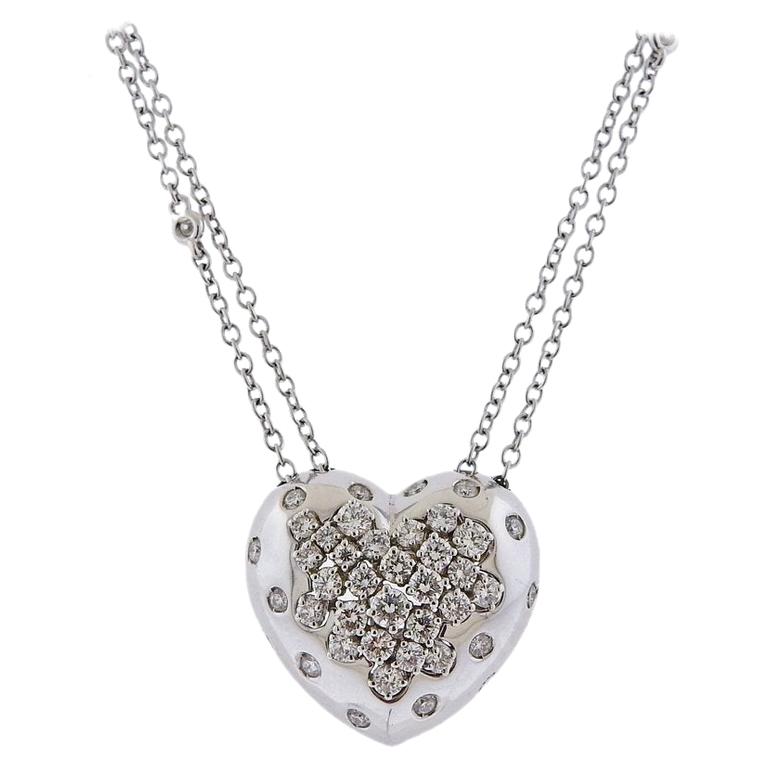 Damiani Gold 1.13 Carat Diamond Heart Pendant Necklace For Sale