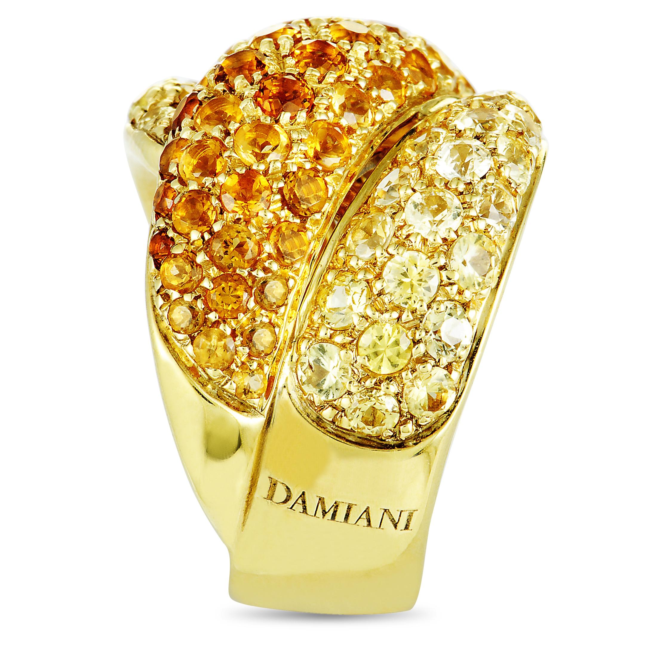 Damiani Gomitolo 18 Karat Yellow Gold Yellow Sapphire and Citrine Ring In New Condition In Southampton, PA