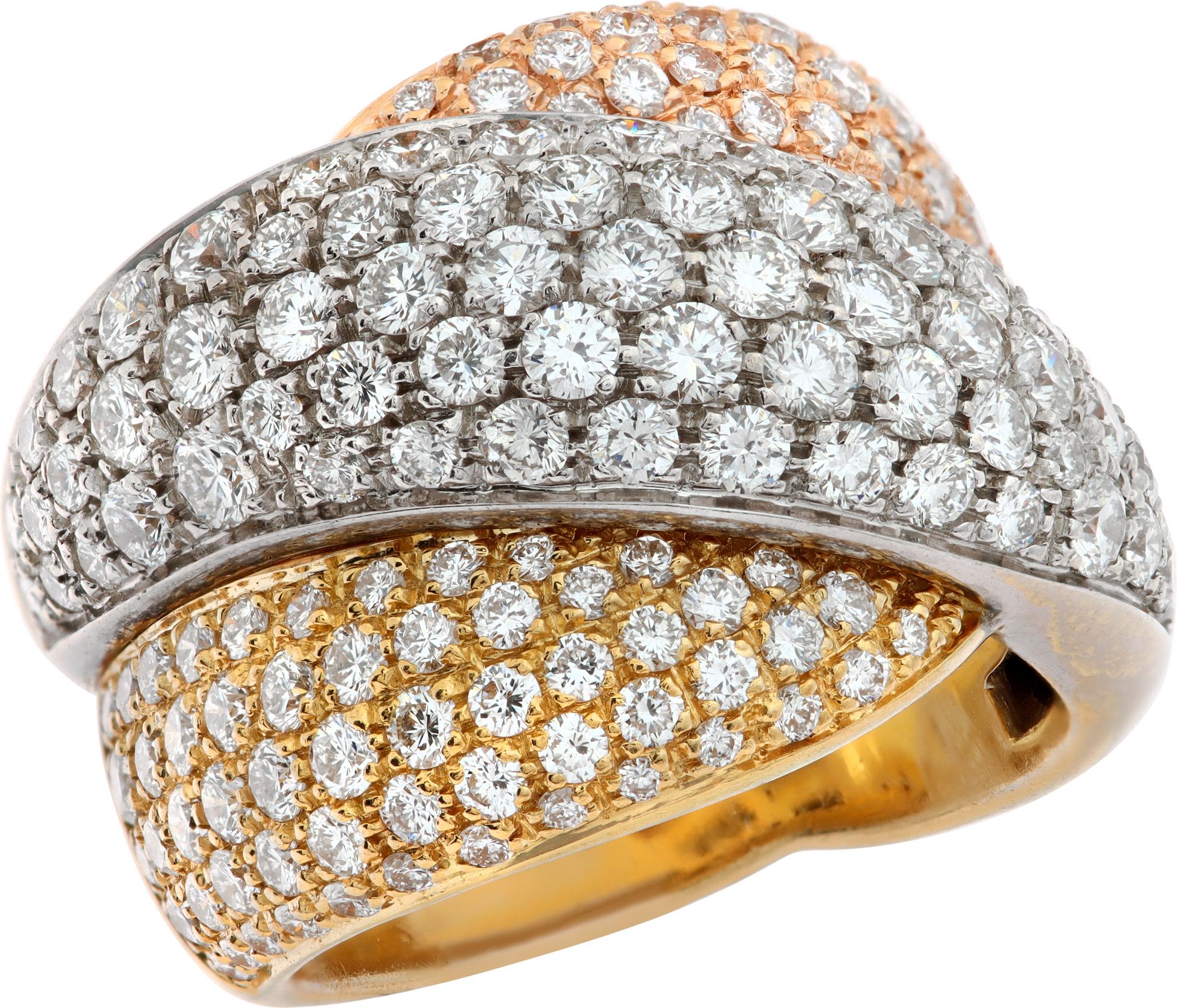 Damiani Gomitolo diamond ring in 18k white yellow and rose gold In Excellent Condition For Sale In Surfside, FL