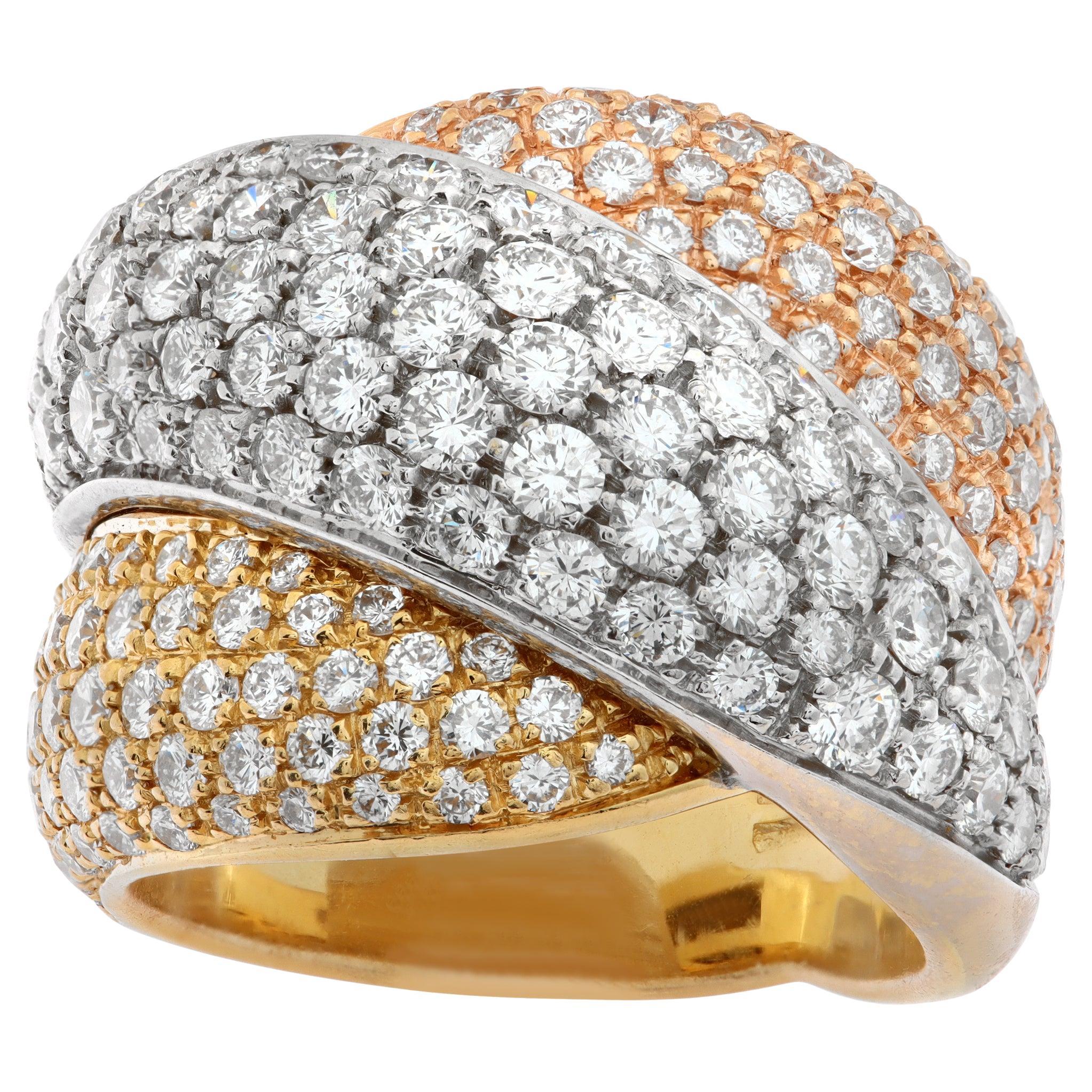 Damiani Gomitolo diamond ring in 18k white yellow and rose gold
