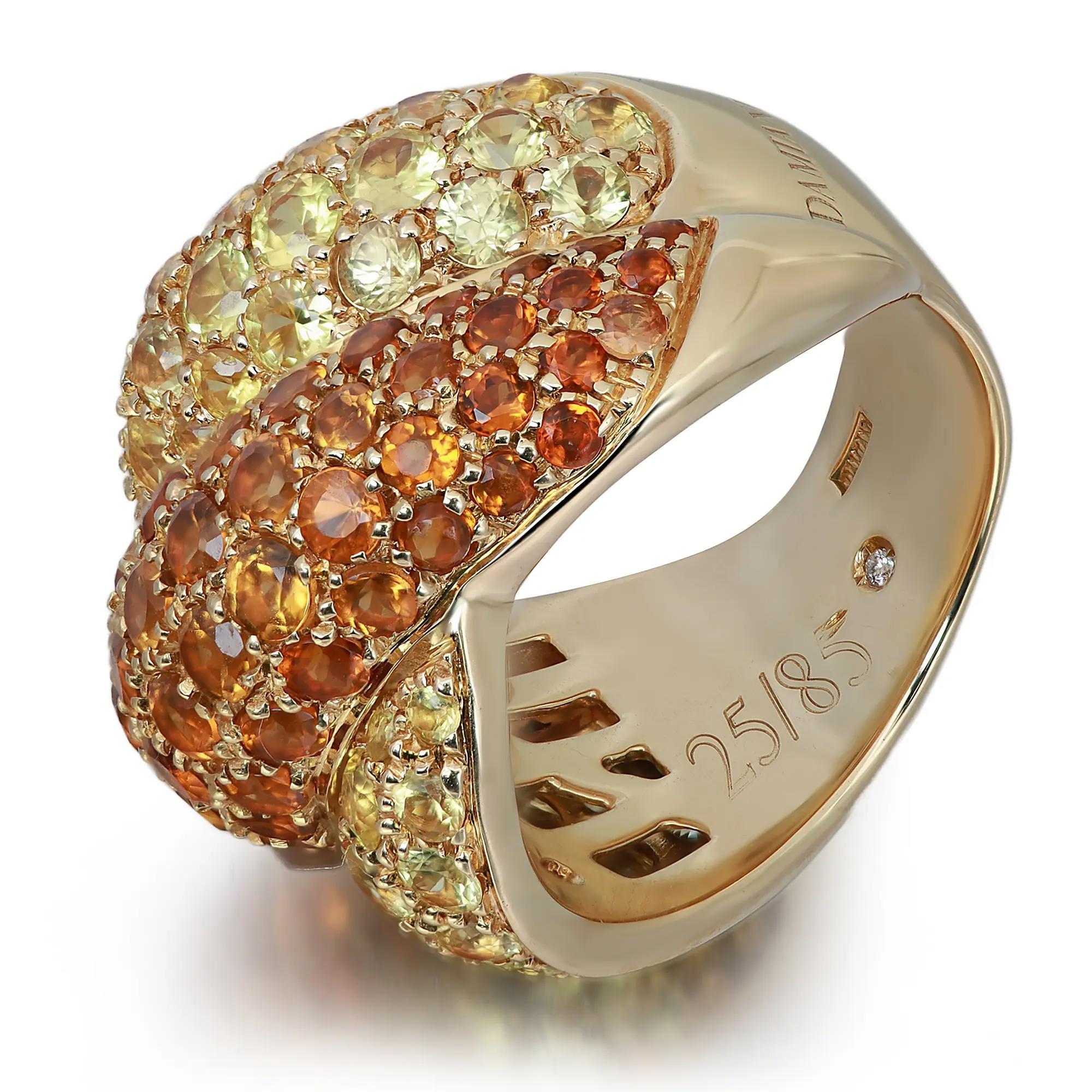 Modern Damiani Gomitolo Yellow Sapphire & Citrine Cocktail Ring 18K Yellow Gold SZ 7.5 For Sale