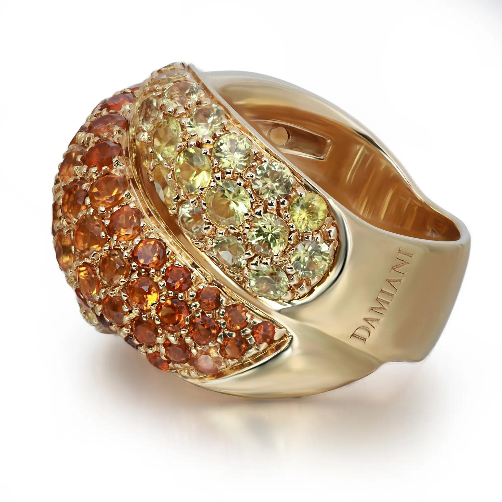 Round Cut Damiani Gomitolo Yellow Sapphire & Citrine Cocktail Ring 18K Yellow Gold SZ 7.5 For Sale