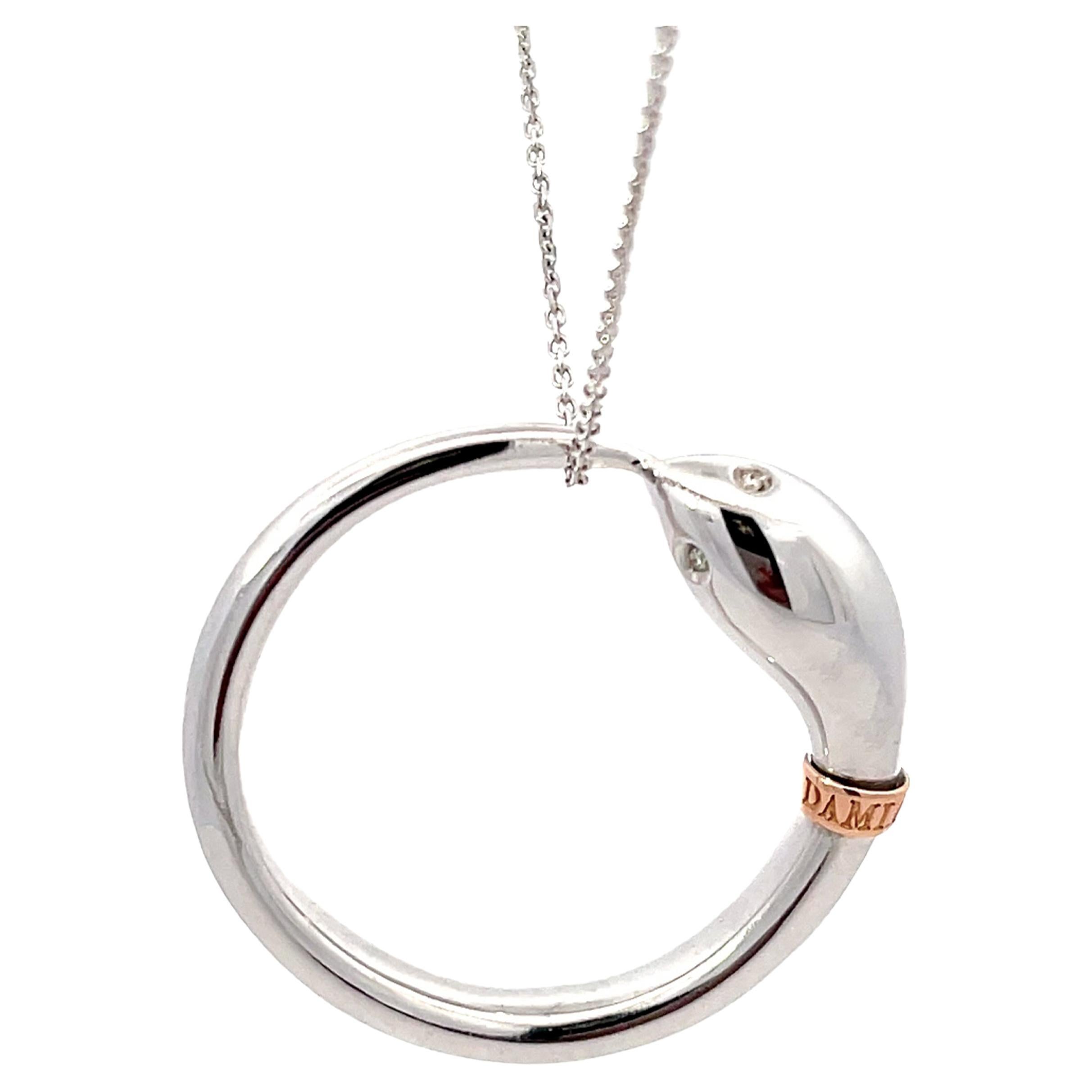Damiani Infinito Snake Pendant Necklace in 18k White Gold For Sale