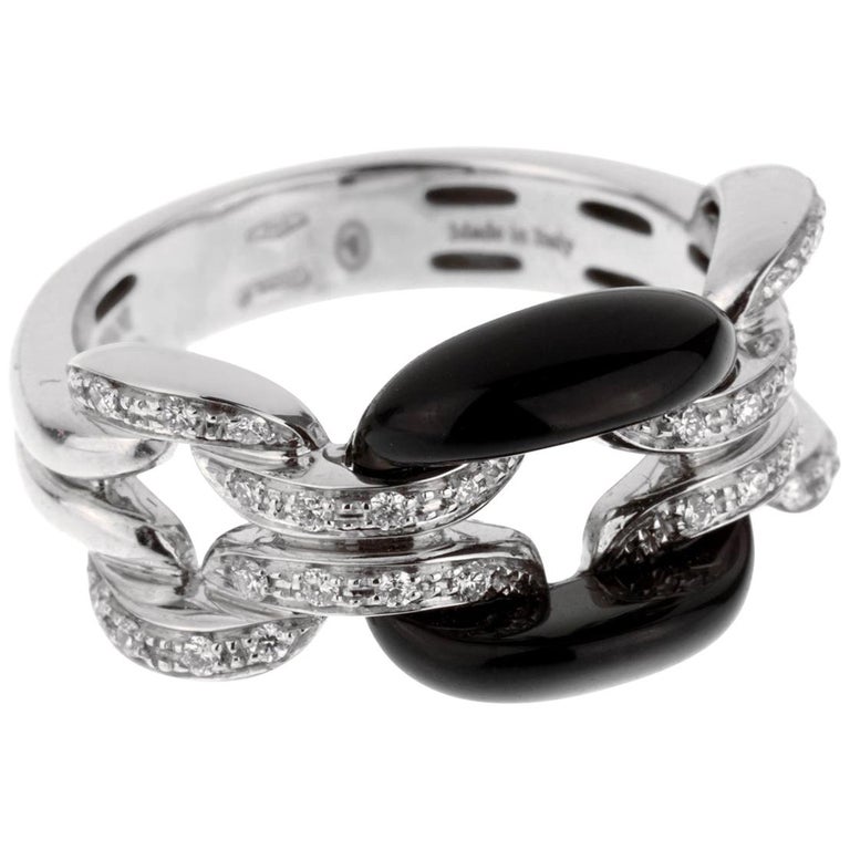 Damiani Lace White Gold Diamond Onyx Ring at 1stDibs