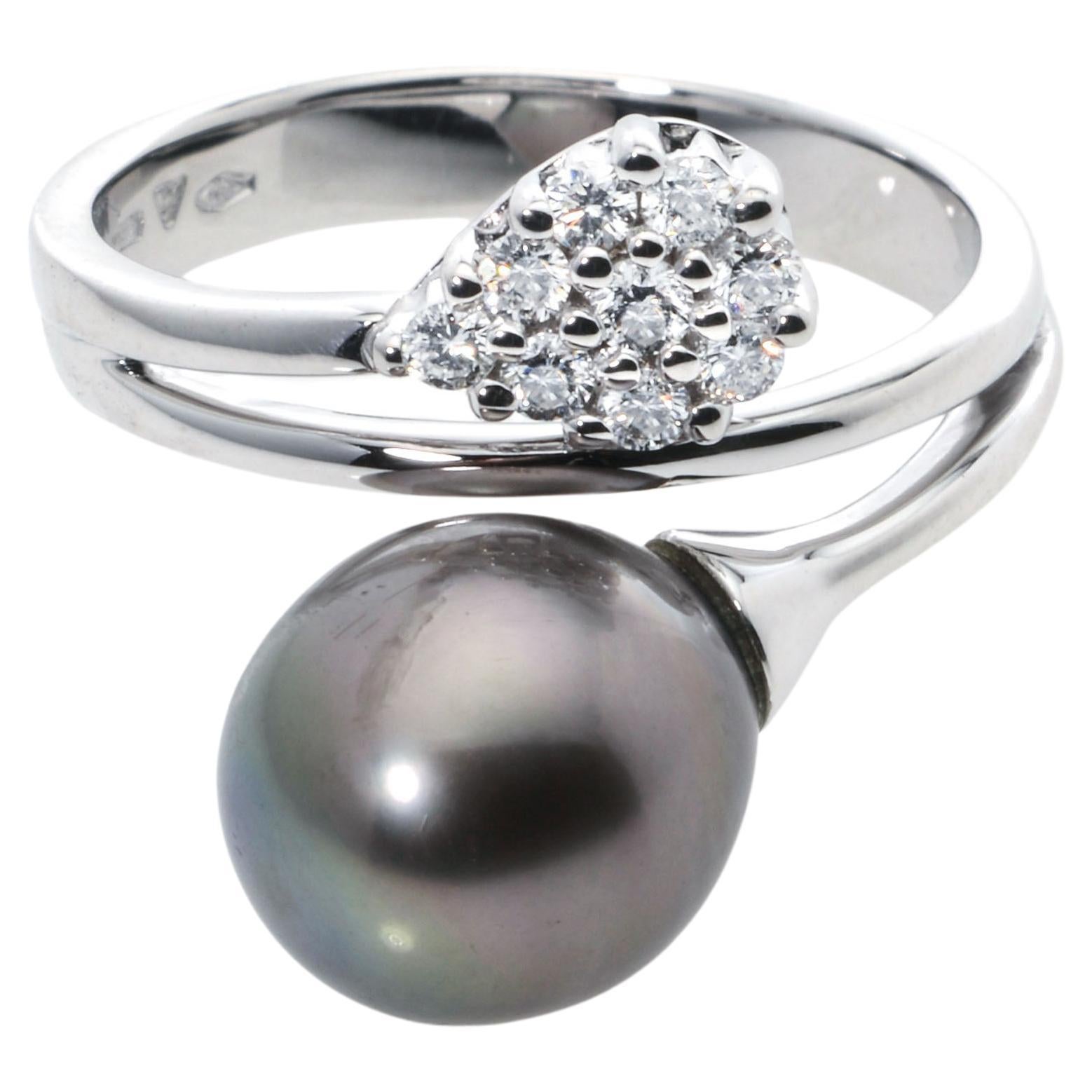 Damiani Le Perle 18K White Gold Pearl & Diamond Ring Sz. 7.5 For Sale
