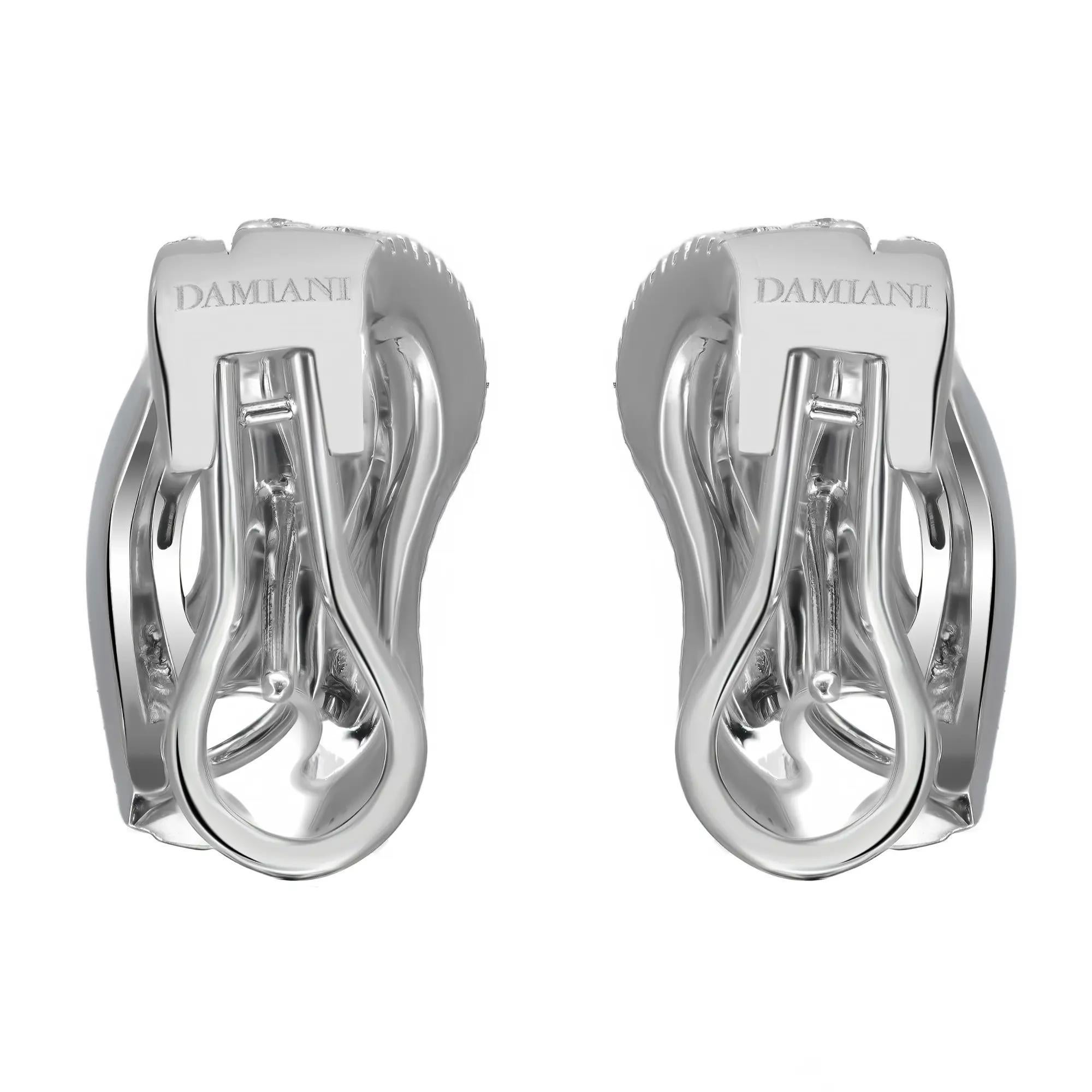 Modern Damiani Marquise and Round Cut Diamond Huggie Earrings 18K White Gold 1.71Cttw For Sale