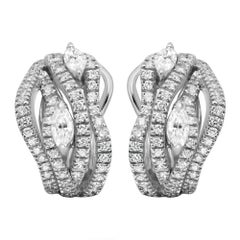 Damiani Huggie-Ohrringe aus 18 Karat Weißgold mit Marquise- und Rundschliff-Diamant 1,71 Gesamtgewicht