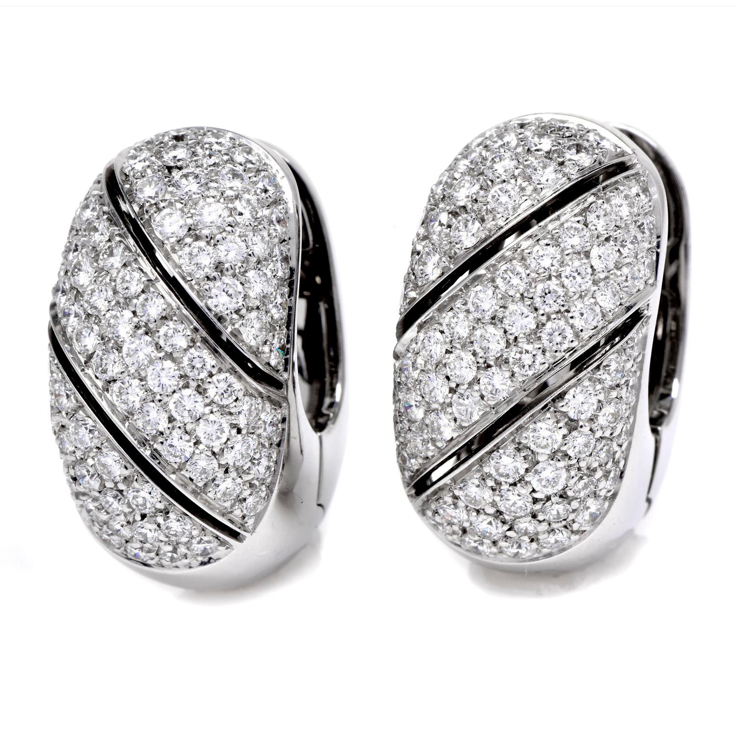 Round Cut Damiani Medium Size Diamond Half Hoop 18k Gold Clip-on Earrings For Sale
