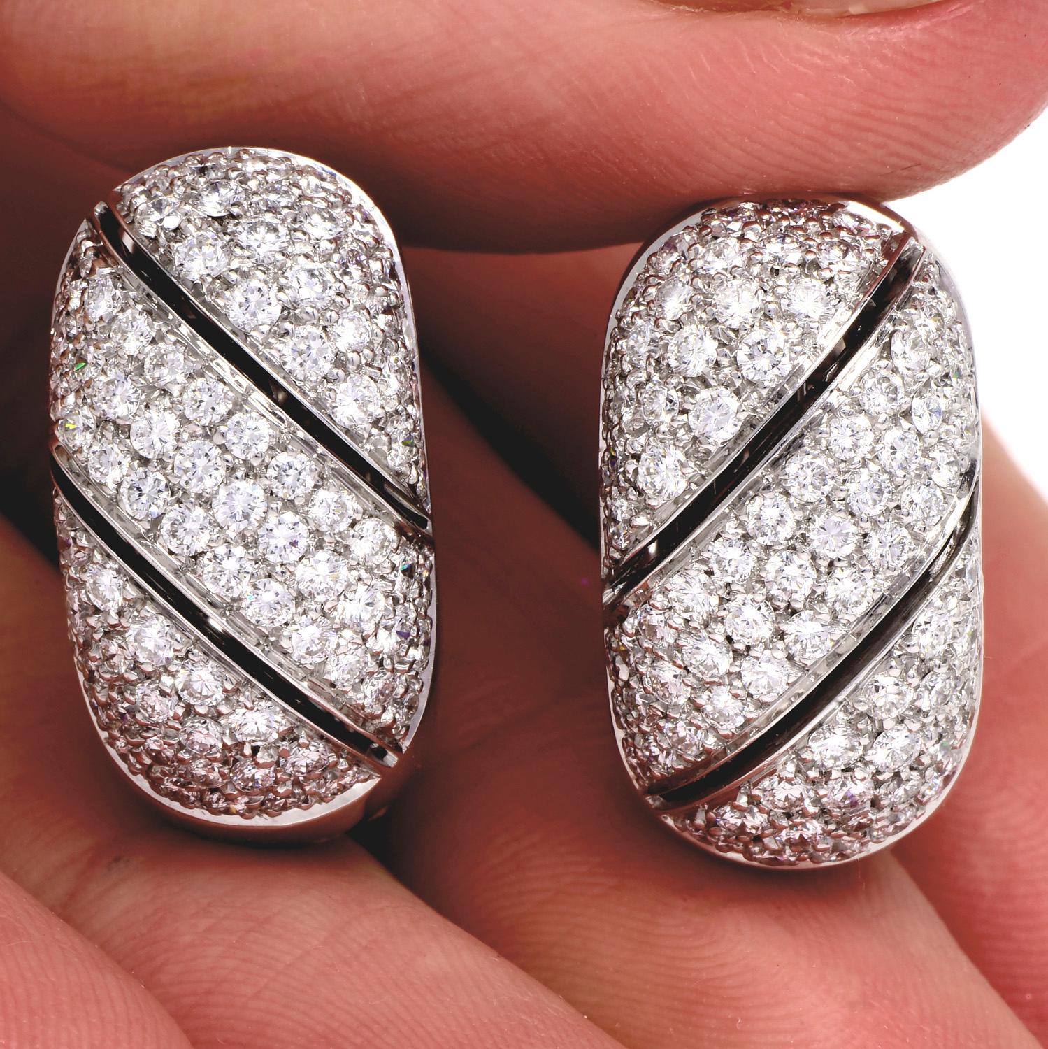 Women's Damiani Medium Size Diamond Half Hoop 18k Gold Clip-on Earrings For Sale