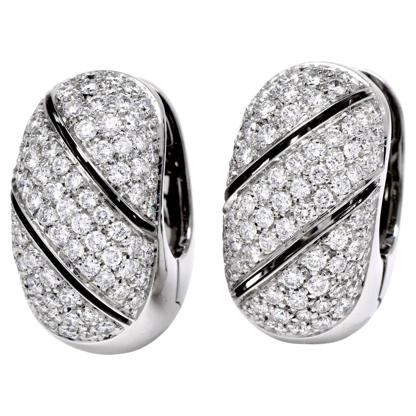 Damiani Medium Size Diamond Half Hoop 18k Gold Clip-on Earrings