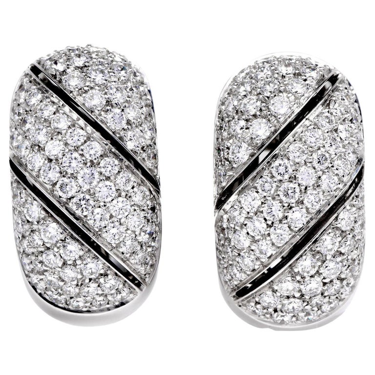Damiani Medium Size Diamond Half Hoop 18k Gold Clip-on Earrings For Sale