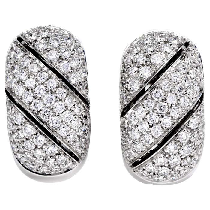 Damiani Medium Size Diamond Half Hoop 18k Gold Clip on Earrings For damiani-medium-size-diamond-half-hoop-18k-gold-clip-on-earrings-for