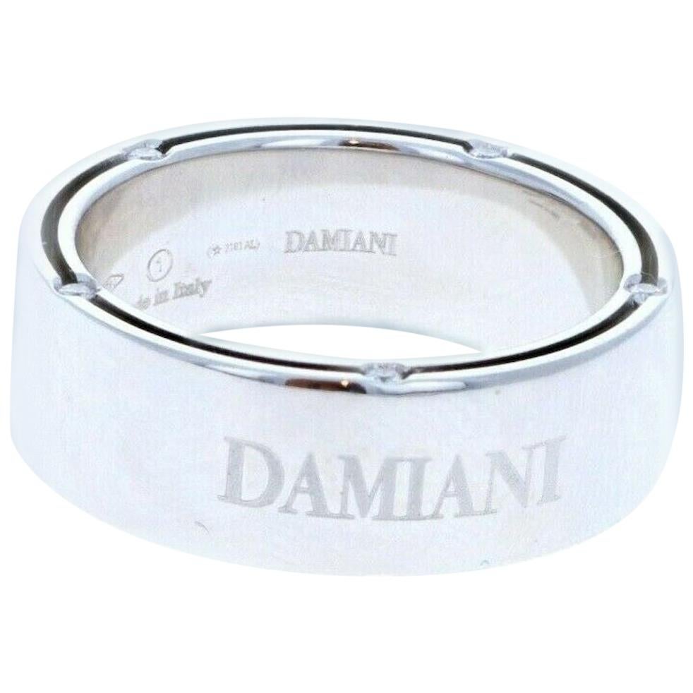 Damiani Men's 18 Karat White Gold and Diamond Band Ring with Box 11.9 Grams
