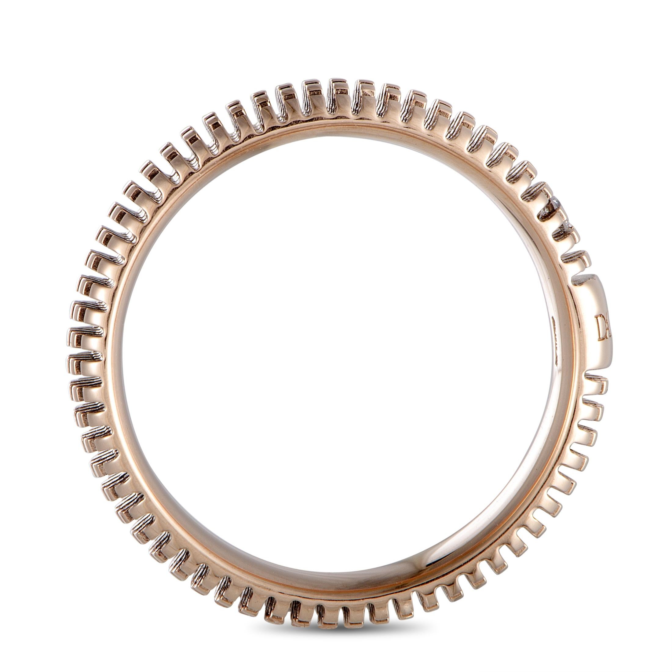 The Damiani “Metropolitan” ring is made of 18K black and rose gold and boasts band thickness of 4 mm. It weighs 4.6 grams and is set with a 0.01 ct diamond stone.
 
 This ring is offered in brand new condition and includes the manufacturer’s box and