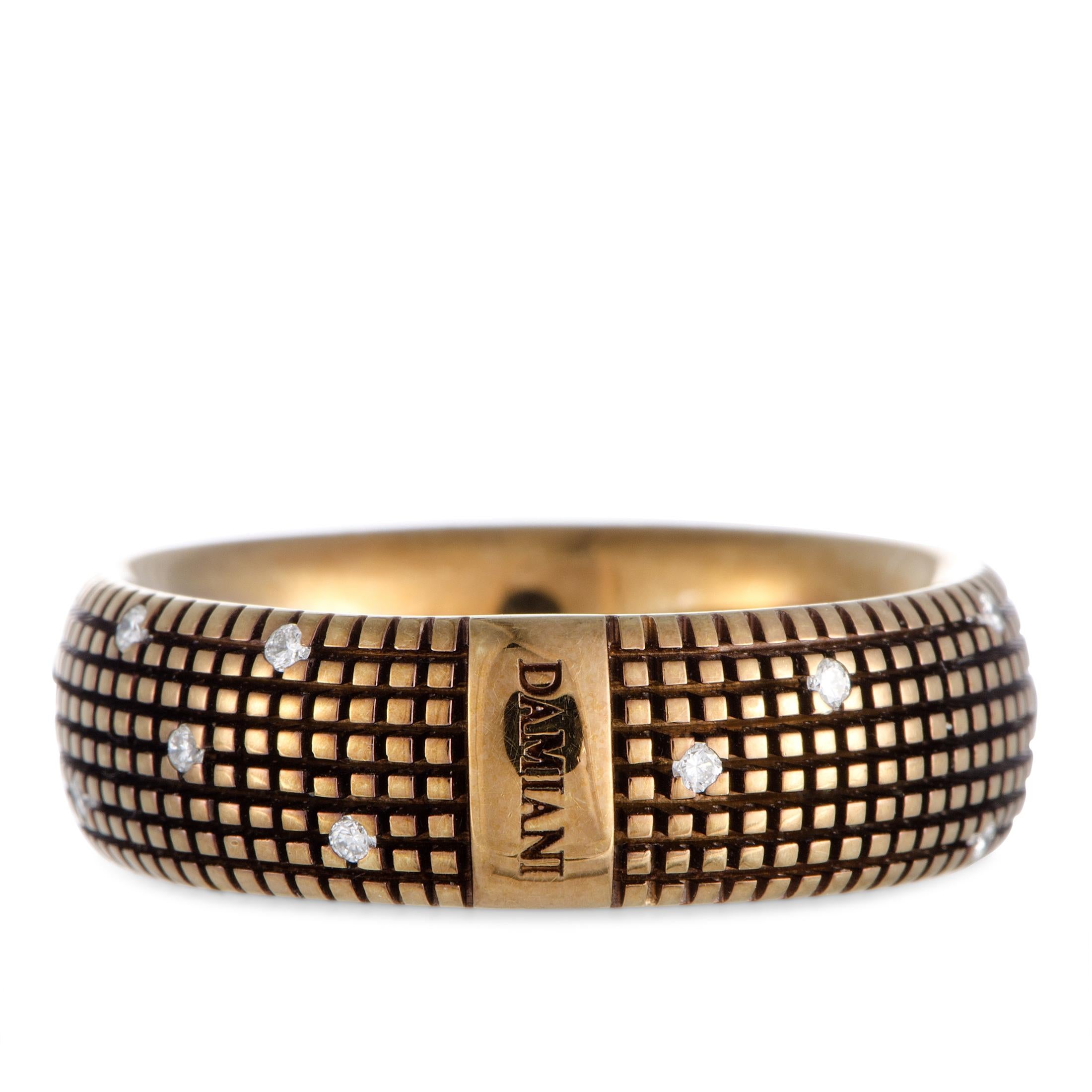 Men's Damiani Metropolitan 18 Karat Rose and Black Gold 18-Diamond Textured Band Ring