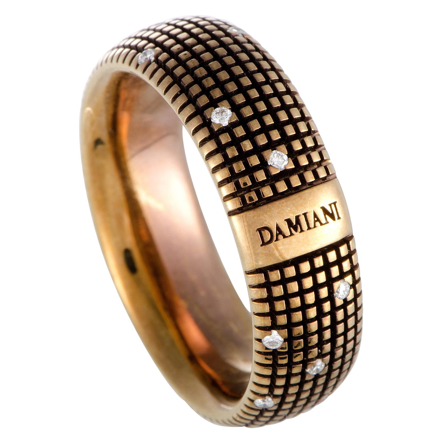 Damiani Metropolitan 18 Karat Rose and Black Gold 18-Diamond Textured Band Ring