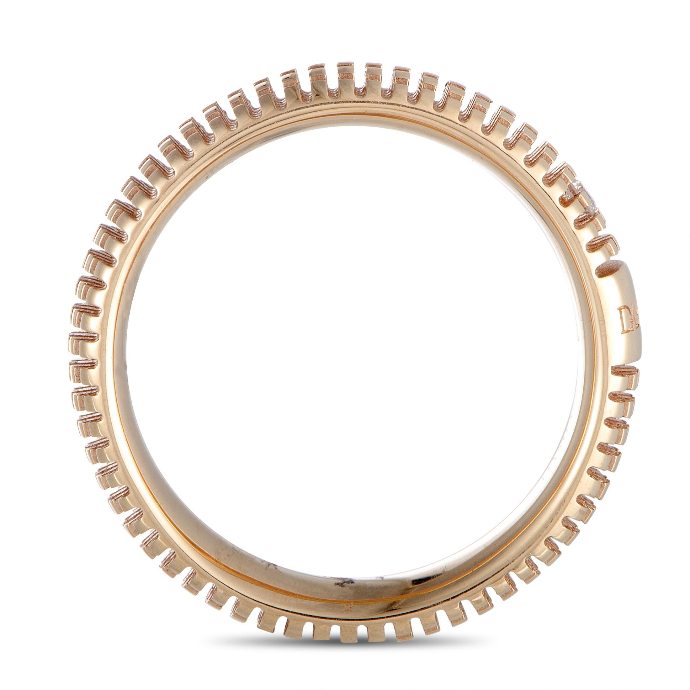 The Damiani “Metropolitan” ring is crafted from 18K rose gold and boasts band thickness of 4 mm. It weighs 4.8 grams and is set with a 0.01 ct diamond stone.
 
 This ring is offered in brand new condition and includes the manufacturer’s box and