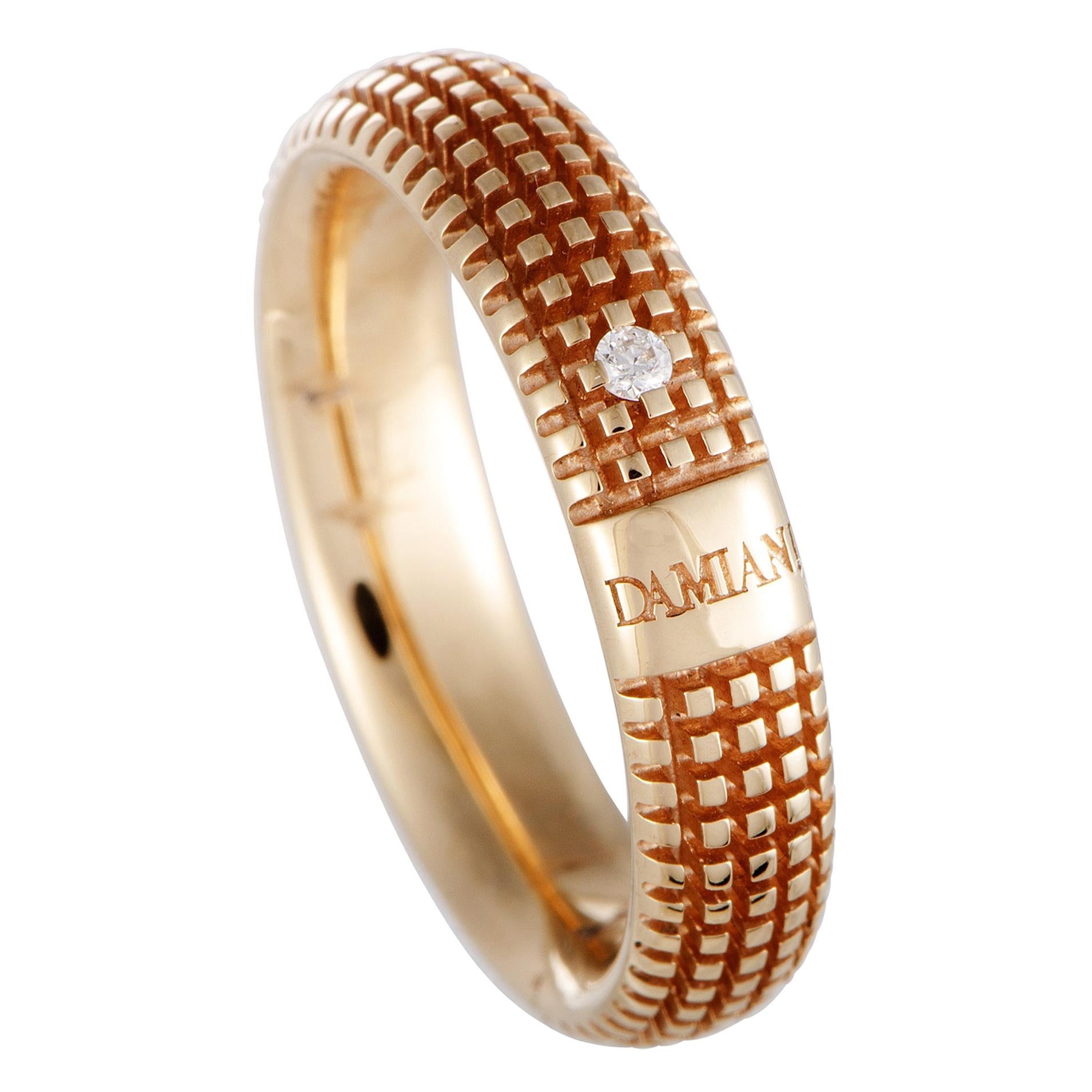 Damiani Metropolitan 18 Karat Rose Gold 1-Diamond Textured Band Ring