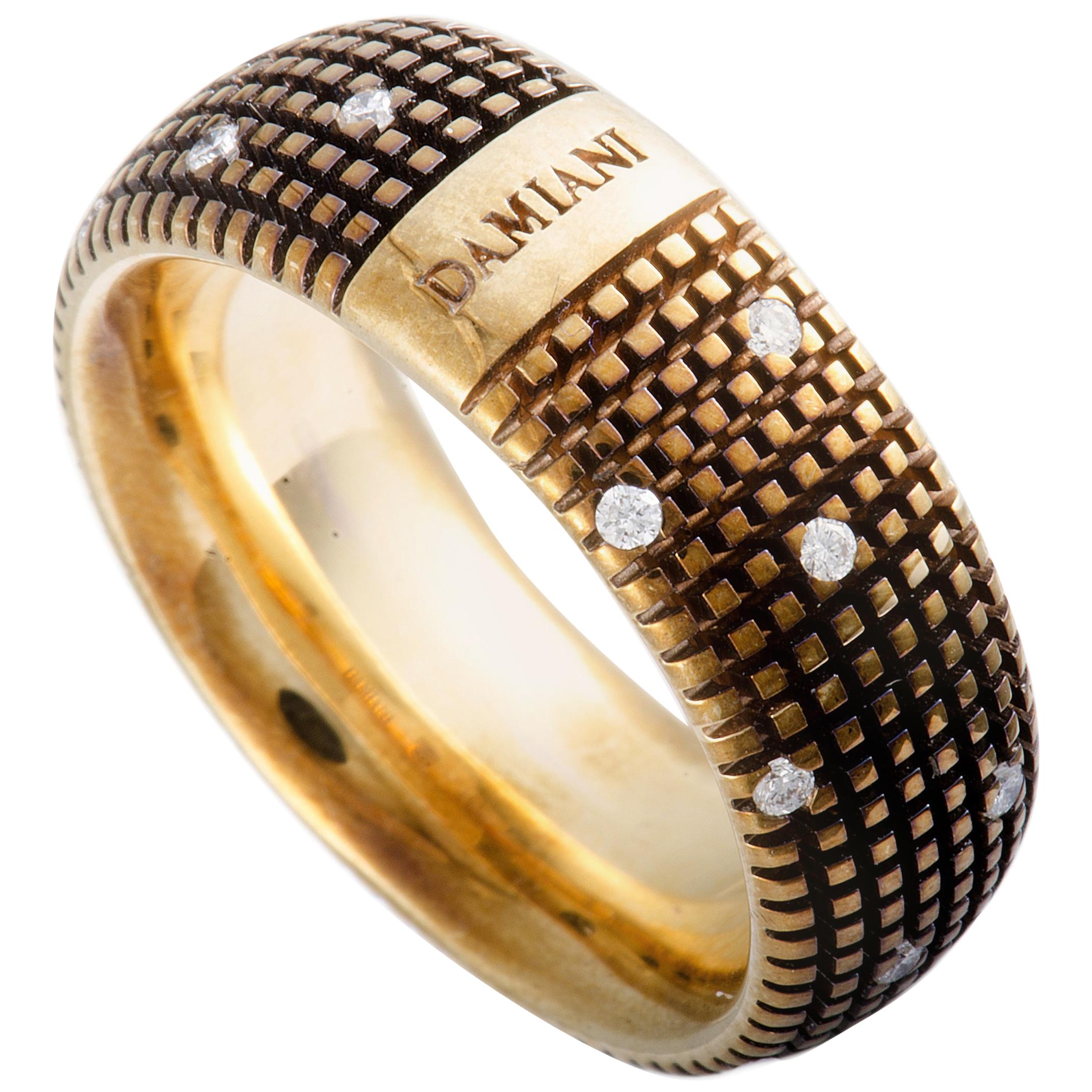 Damiani Metropolitan 18K Rose Gold and Brown Rhodium 18 Diamonds Textured Band