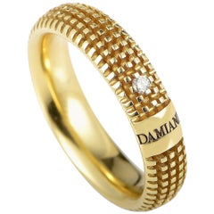 Damiani Metropolitan 18 Karat Yellow Gold 1 Diamond Textured Band Ring