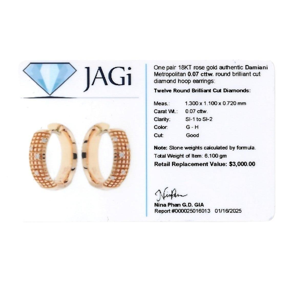 Damiani Metropolitan Diamond Huggie Hoop Earrings in Textured 18 Karat Rose Gold For Sale 5
