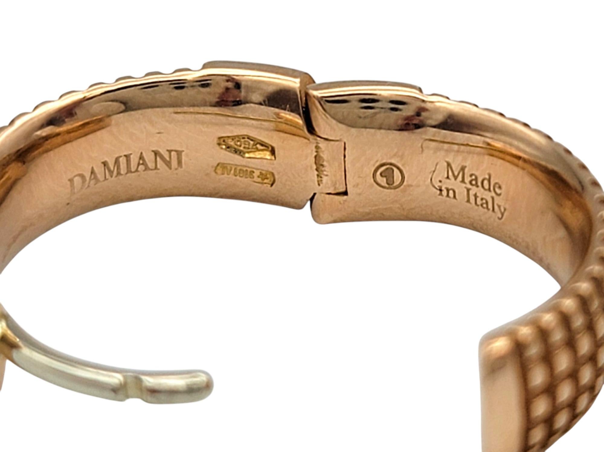 Damiani Metropolitan Diamond Huggie Hoop Earrings in Textured 18 Karat Rose Gold For Sale 1