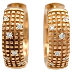 Damiani Metropolitan Diamond Huggie Hoop Earrings in Textured 18 Karat Rose Gold