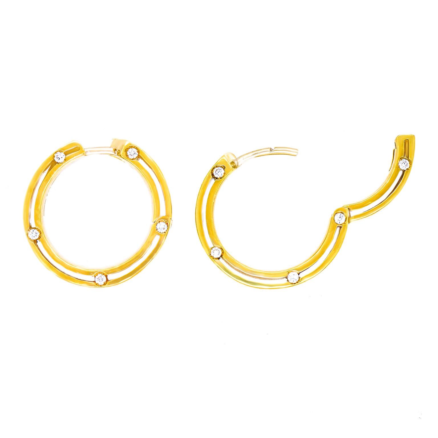 Women's or Men's Damiani Modernist Diamond-set Gold Hoop Earrings