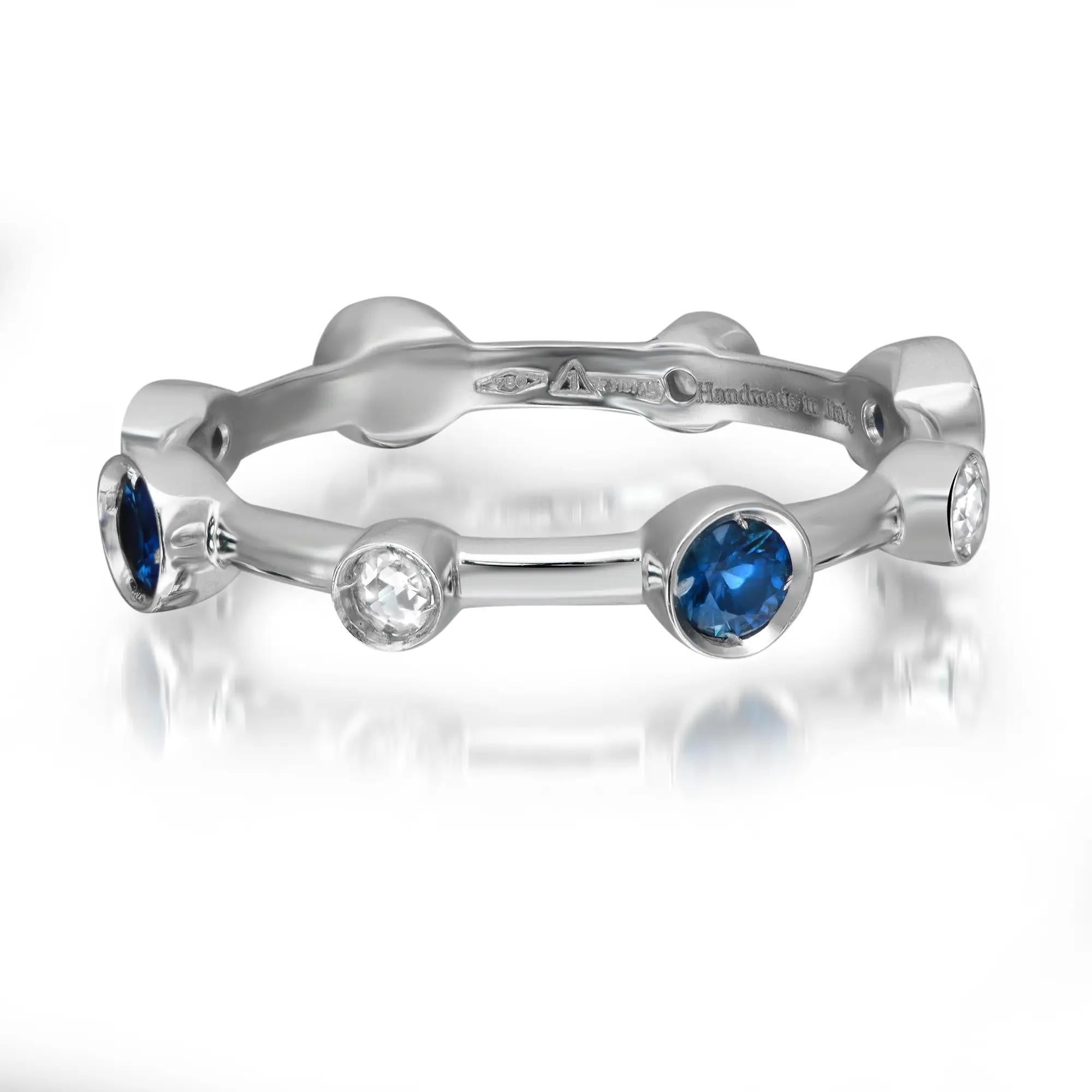 Modern Damiani Moon Drops Diamond And Blue Sapphire Band Ring 18K White Gold Size 7.5 For Sale